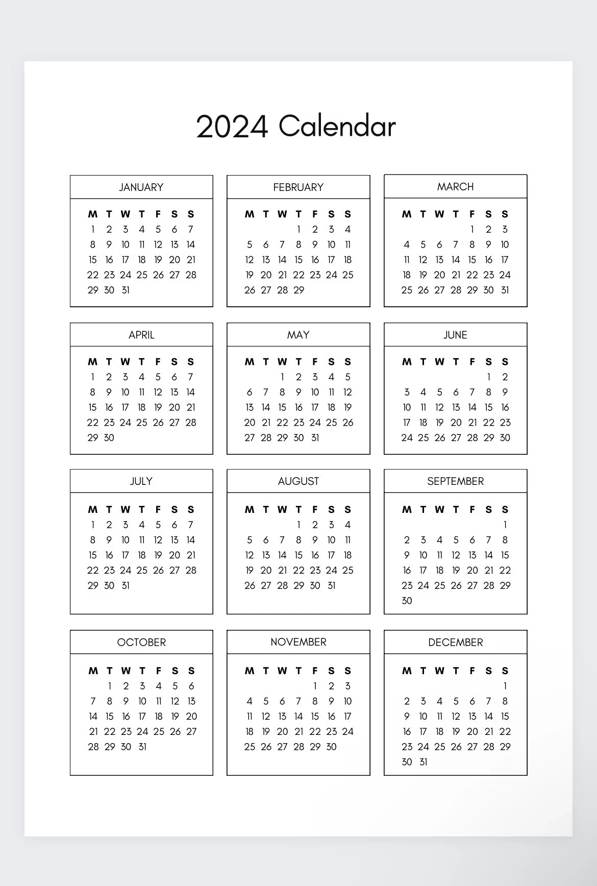 2024 Simple Calendar year At A Glance 2024 Calendar Printable one Page Yearly Planner Minimalist Calendar Template printable Annual Calendar Etsy