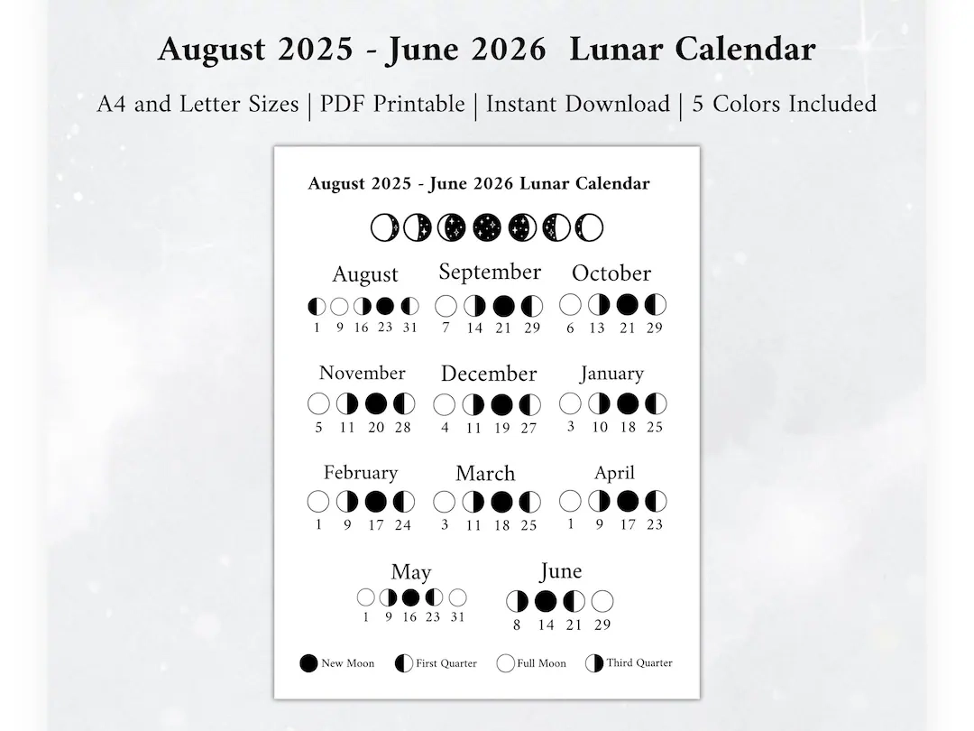 2025 2026 Moon Calendar Moon Phase Calendar Lunar Calendar 2025 Lunar Calendar 2026 Lunar Calendar Moon Calendar Etsy