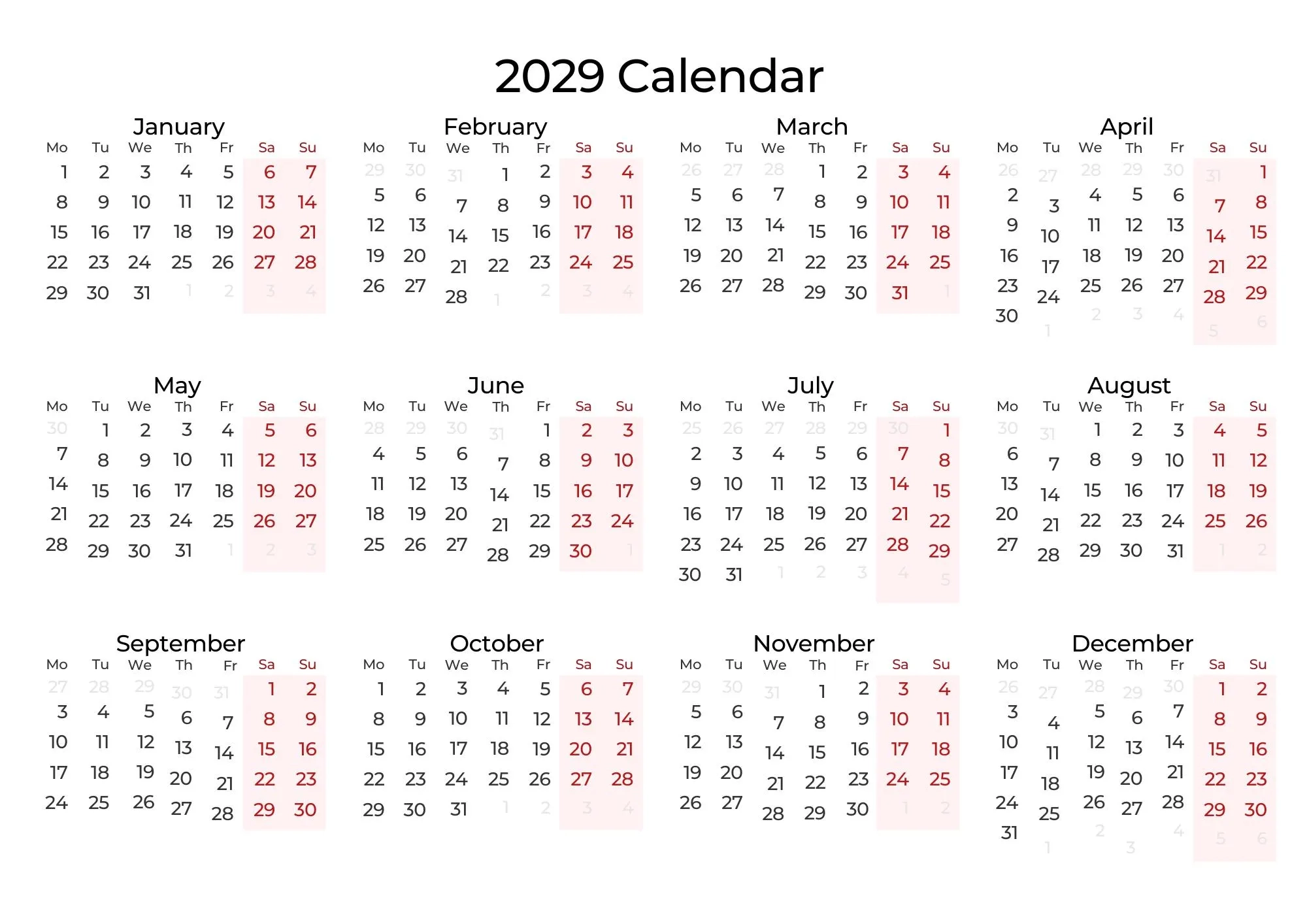 Mini Monthly Calendar Printable 2030 Monthly
