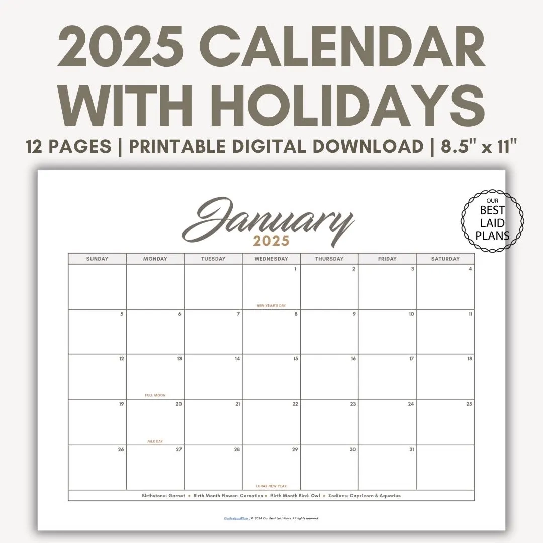 Printable Monthly Calendar With Holidays