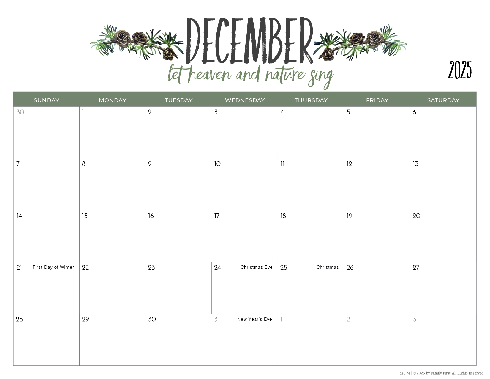 I Mom Printable Calendar