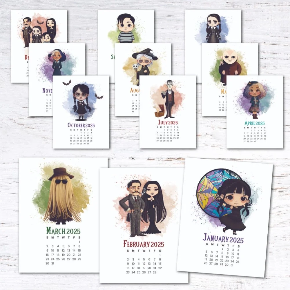 2025 Wednesday Addams Printable Calendar Krafty Planner