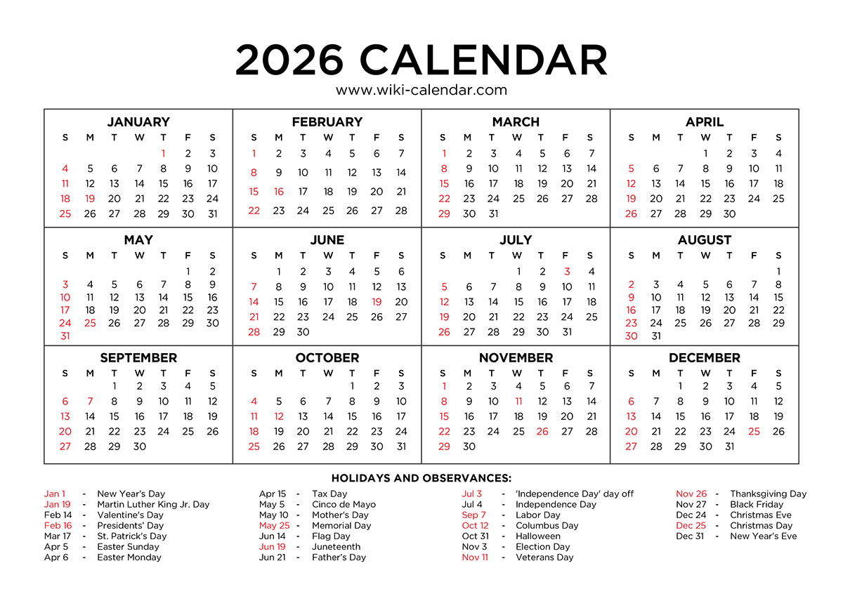 2026 Federal Holidays Calendar Printable
