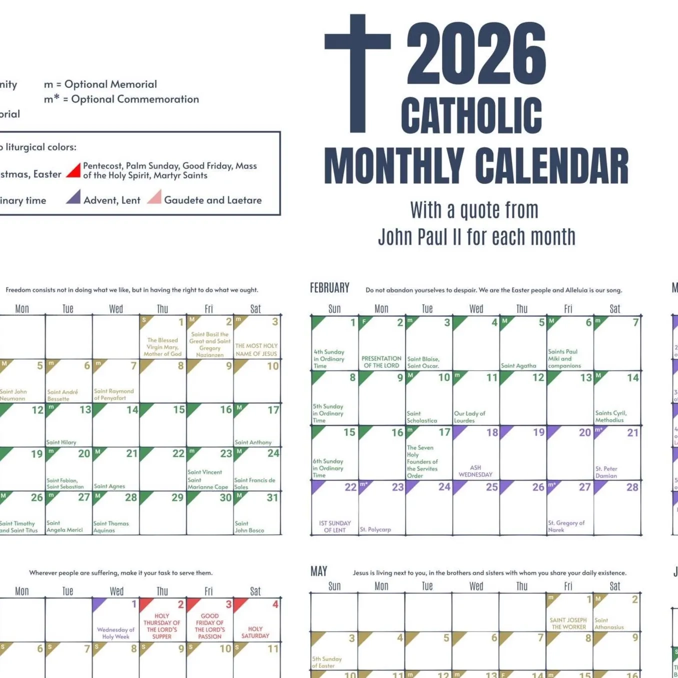 Catholic Liturgical Calendar 2026 Pdf Printable