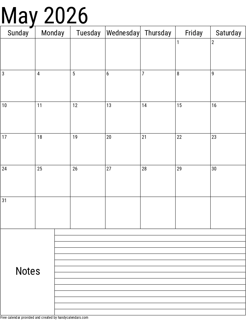 2026 May Calendars Handy Calendars