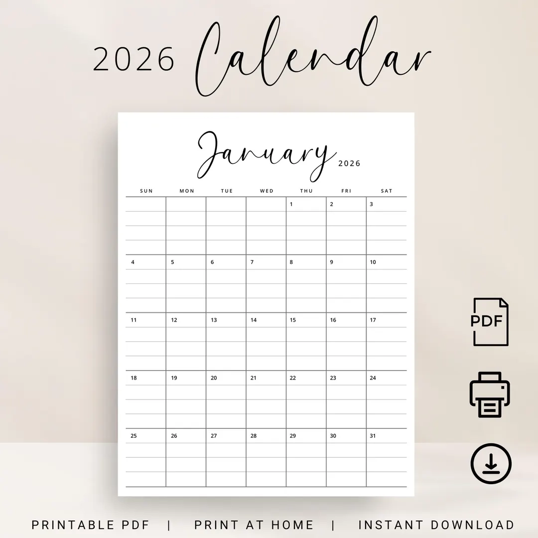 2026 Monthly Calendar With Lines 2026 Planner Lined Block Printable PDF Portrait 2026 Desk Calendar A4 Letter Size Monday Sunday Start Etsy