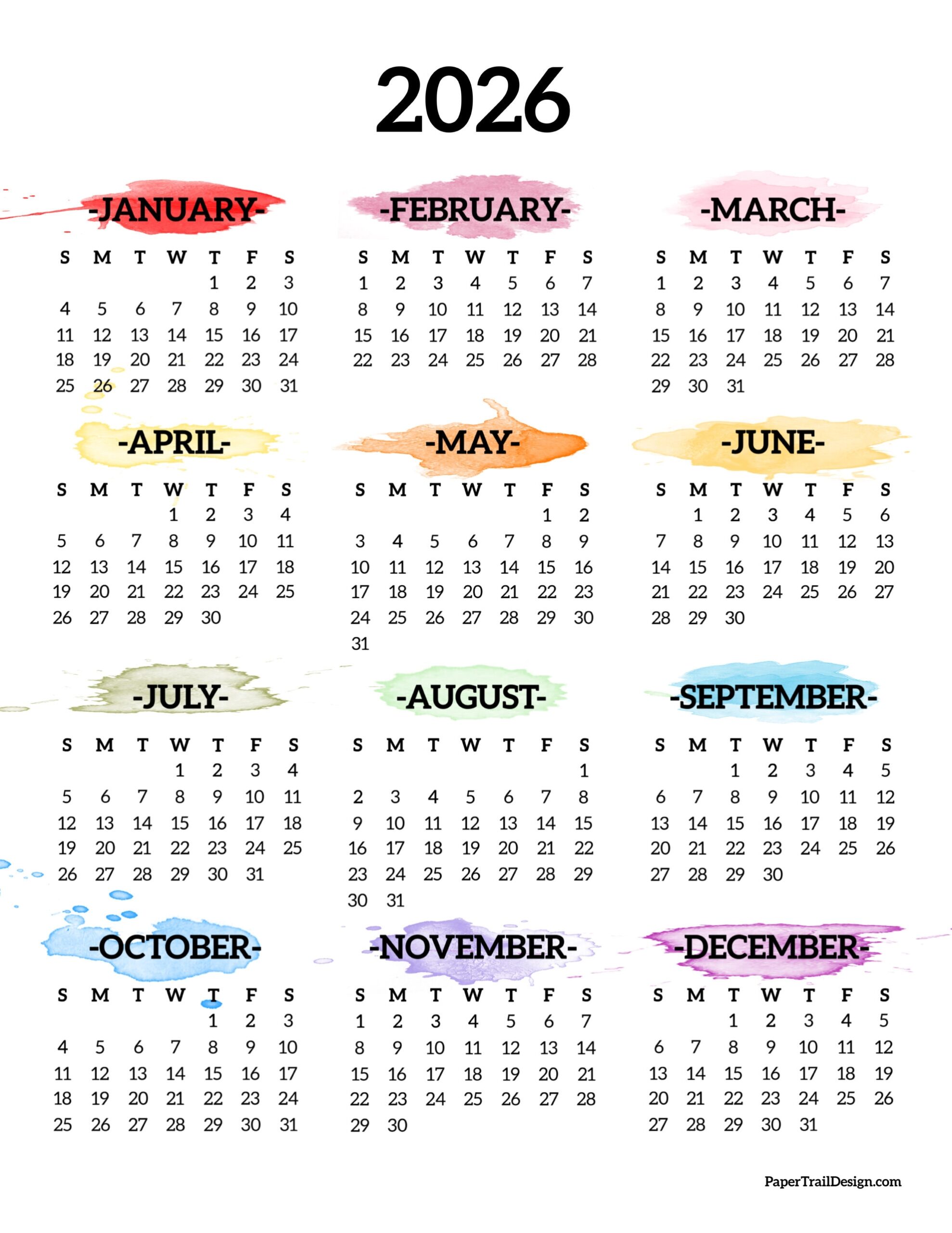 2026 Calendar Printable Small