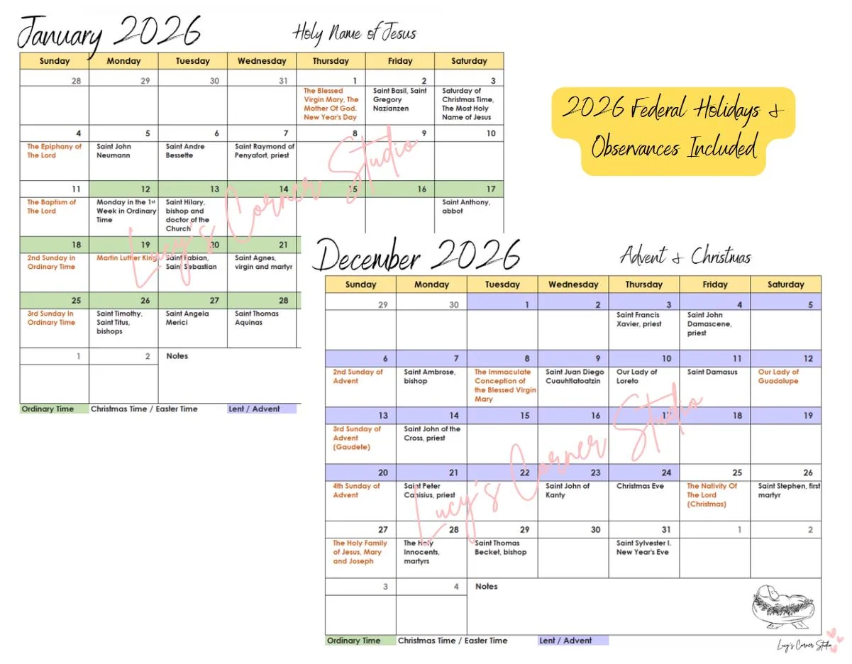 Printable Catholic Calendar 2026