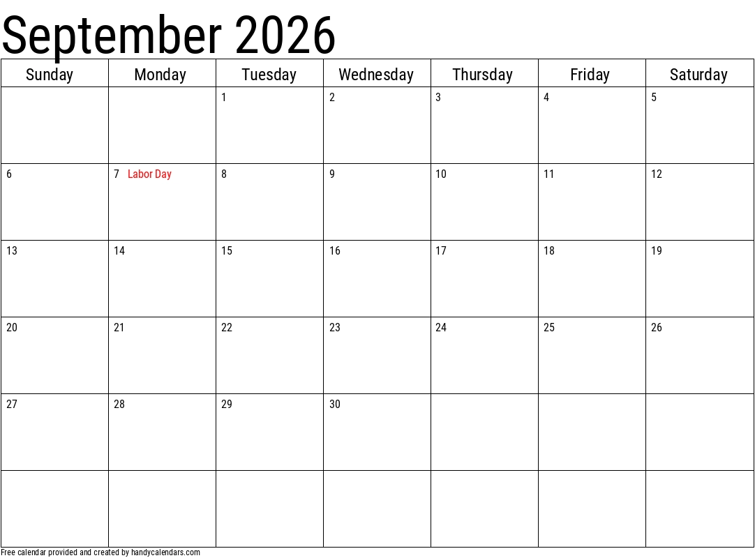Free Printable September Calendar 2026