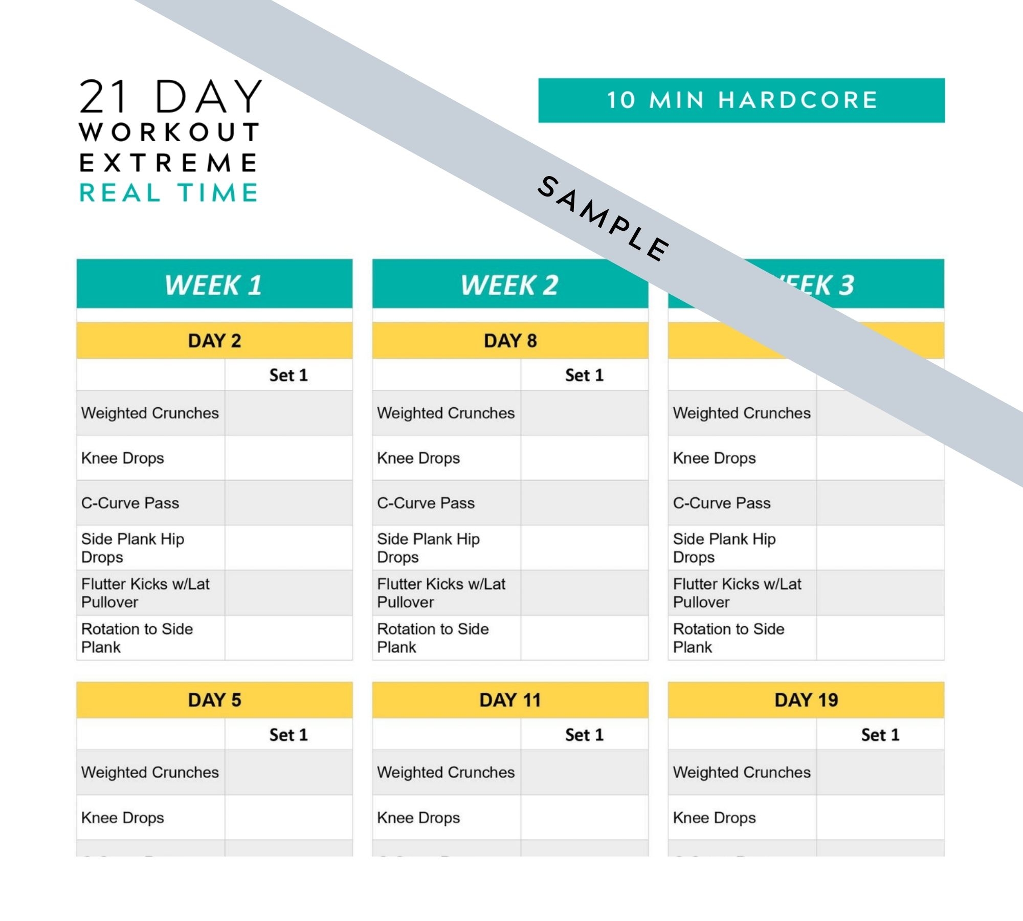 21 Day Fix EXTREME Real Time Printable Tracking Sheets