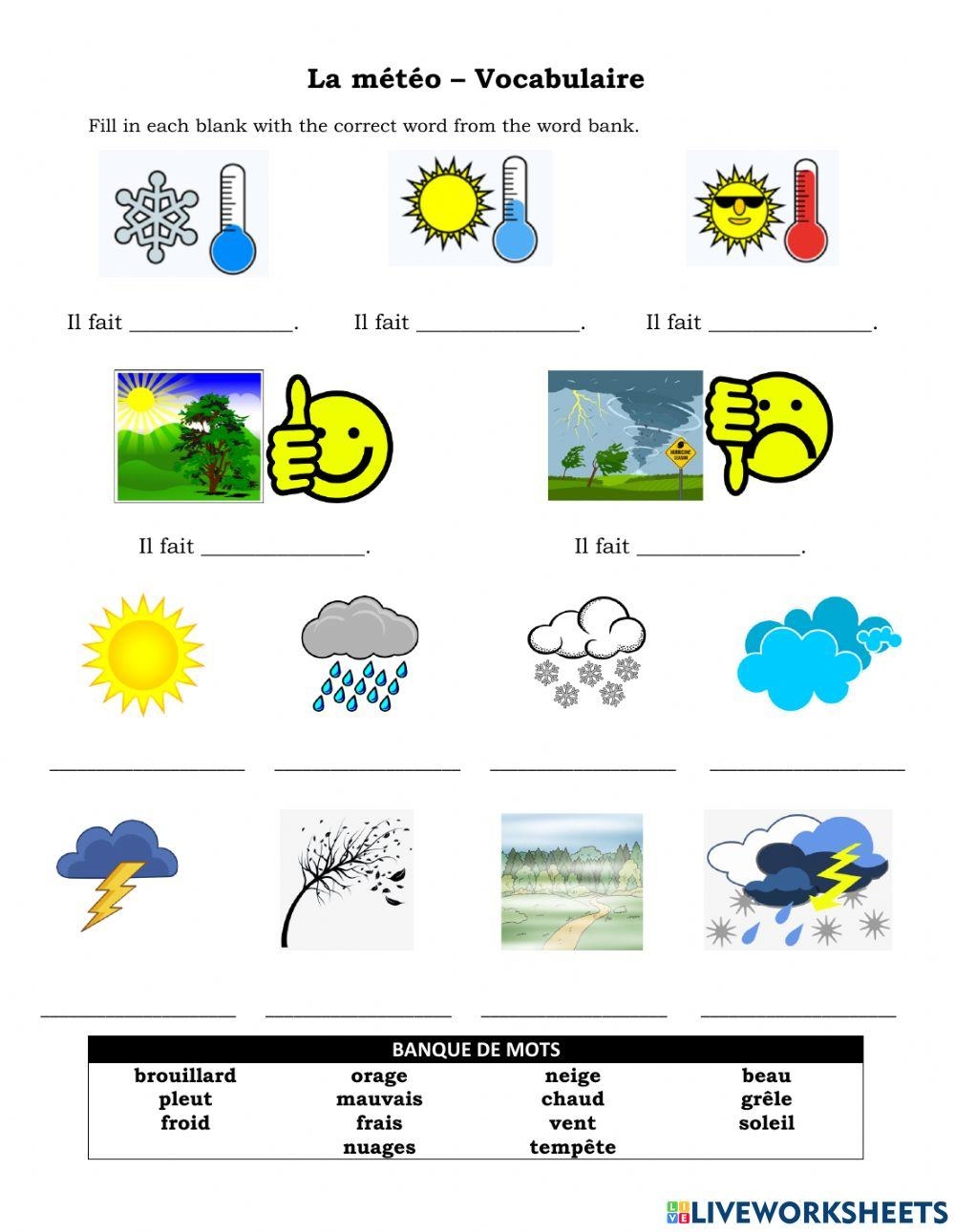 Printable French Weather Worksheets