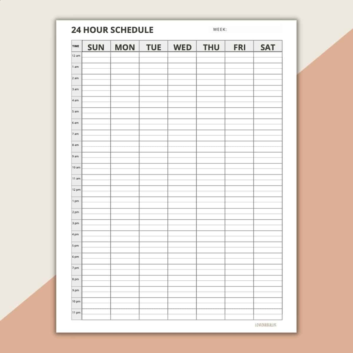 Printable 24 Hour Calendar
