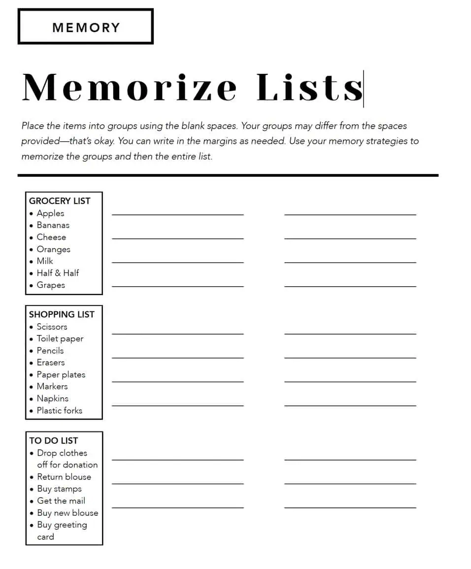 27 Functional Memory Tasks For Adults Speech Therapy Free Printable 27 Functional Memory Tasks For Adults Speech Therapy Free Printable