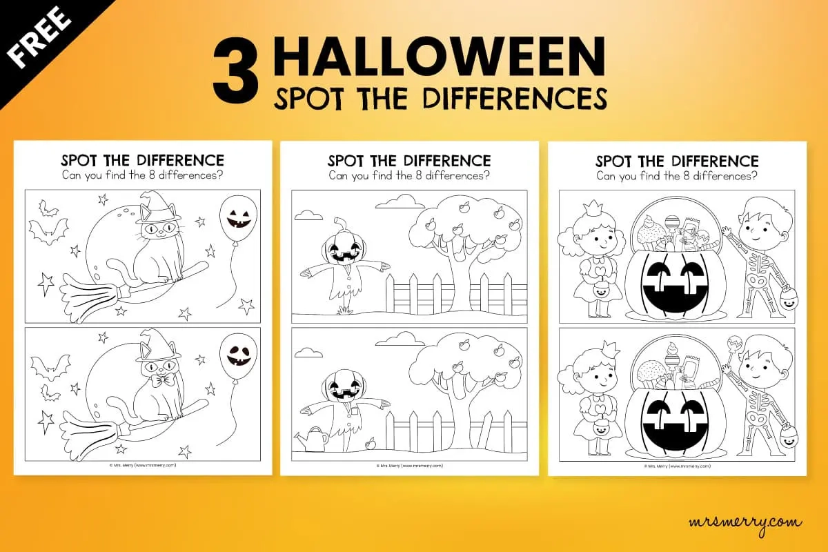 3 Halloween Spot The Difference Printables Mrs Merry