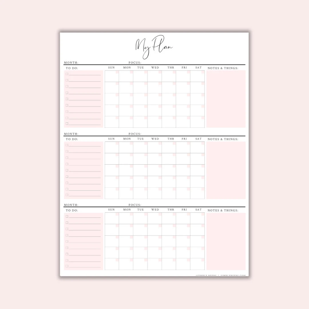 3 Month Calendar 3 Month Printable Calendar 90 Day Plan Instant Download Wall Calendar Large Wall Calendar Etsy