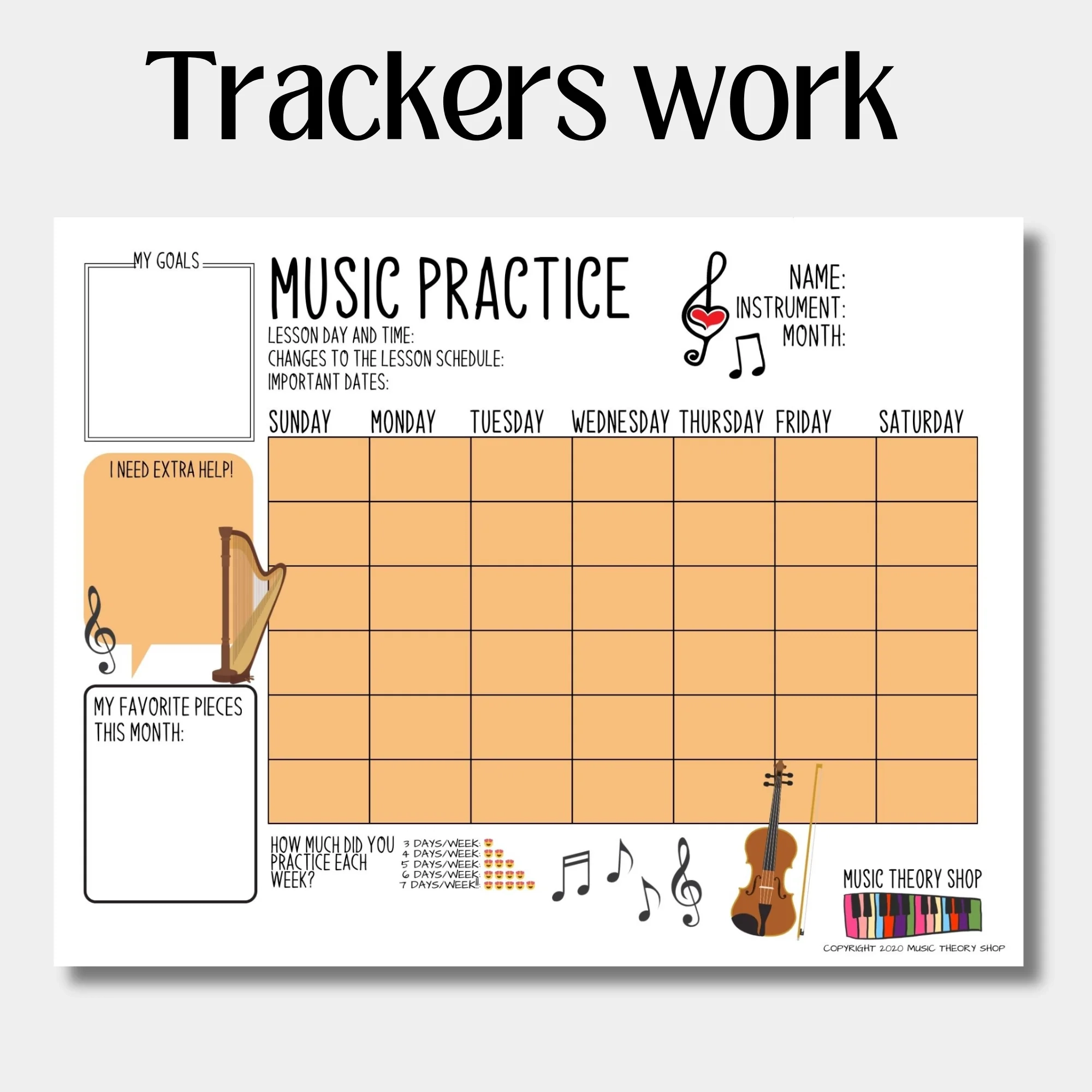 3 Printable Music Practice Charts Tracker Music Lessons Music Progr Music Theory Shop