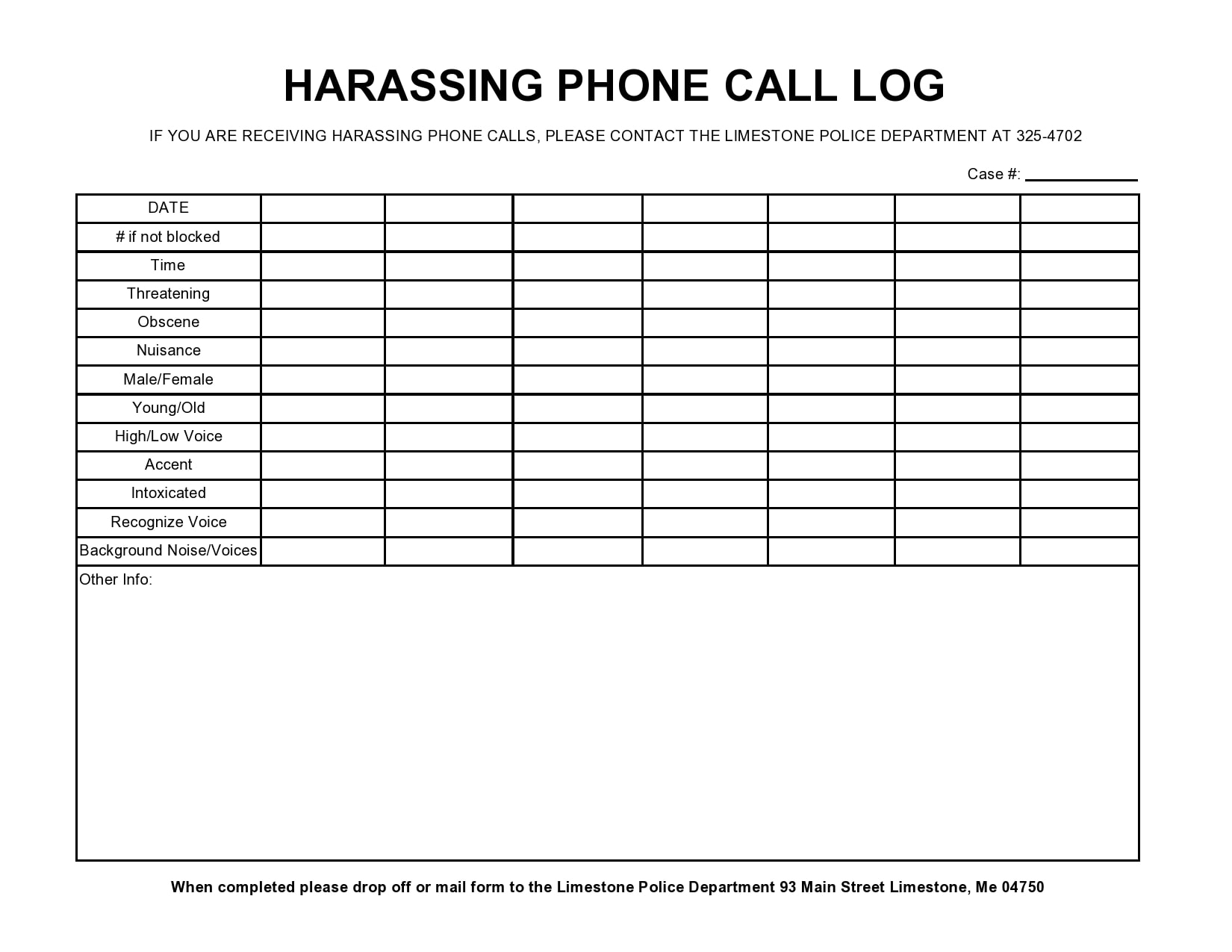 Printable Phone Log Sheet