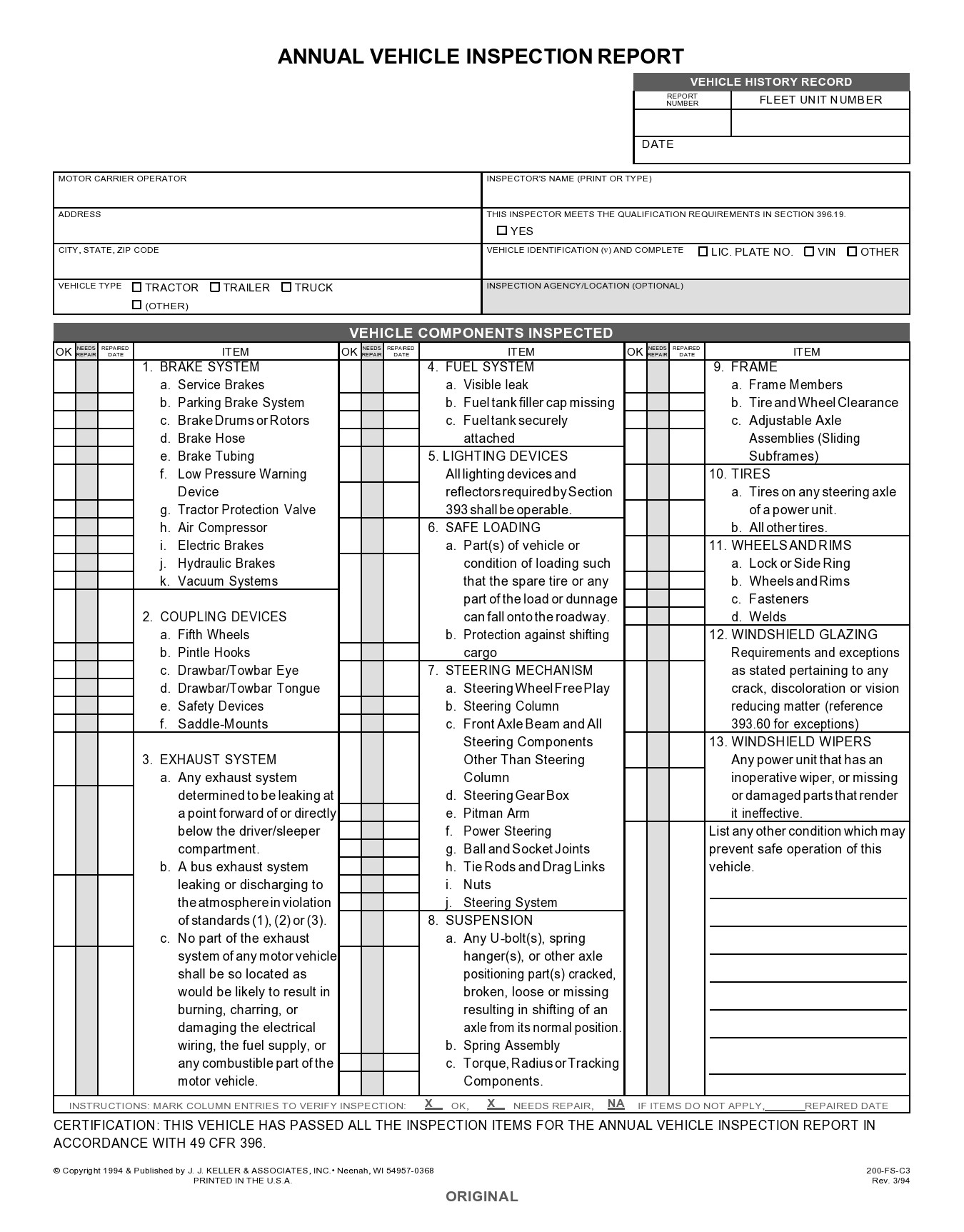 Printable Free Vehicle Inspection Sheets