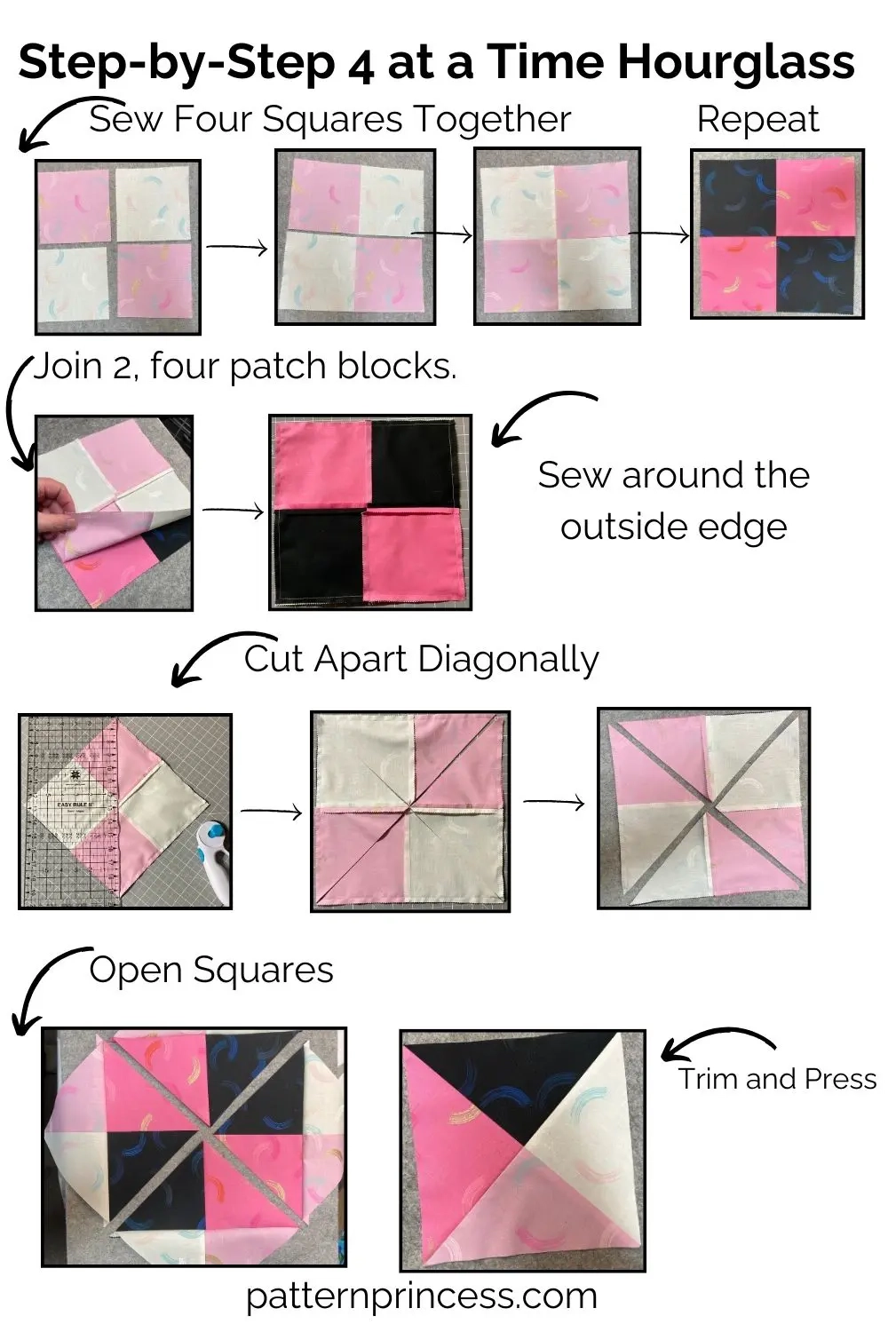 4 At A Time Easy Hourglass Quilt Block Tutorial Pattern Princess 4 At A Time Easy Hourglass Quilt Block Tutorial Pattern Princess