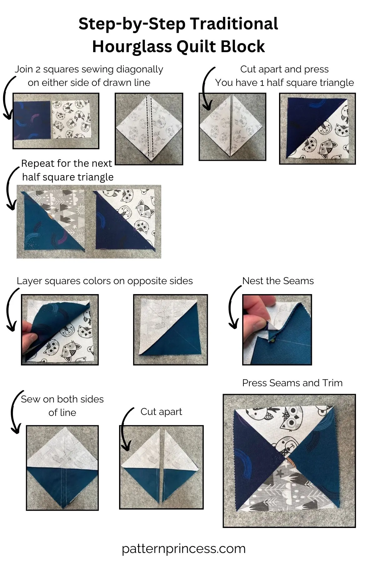 4 At A Time Easy Hourglass Quilt Block Tutorial Pattern Princess 4 At A Time Easy Hourglass Quilt Block Tutorial Pattern Princess