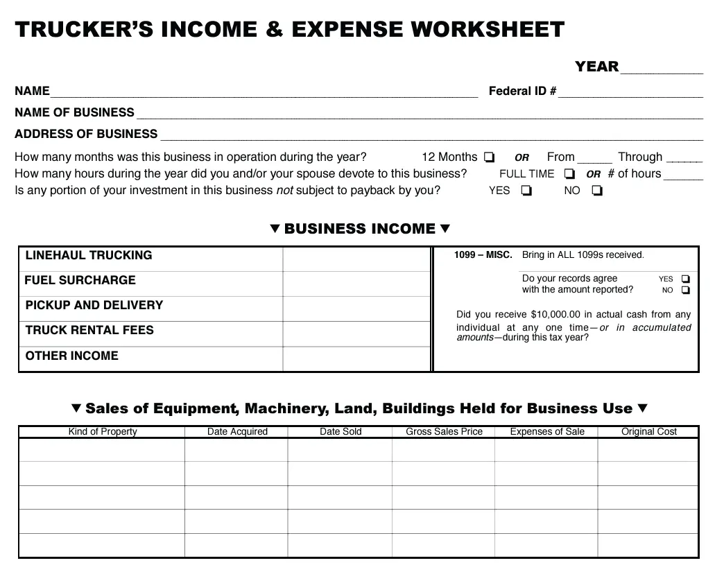 4 Printable Truck Driver Expense Owner Operator Tax Deductions 4 Printable Truck Driver Expense Owner Operator Tax Deductions
