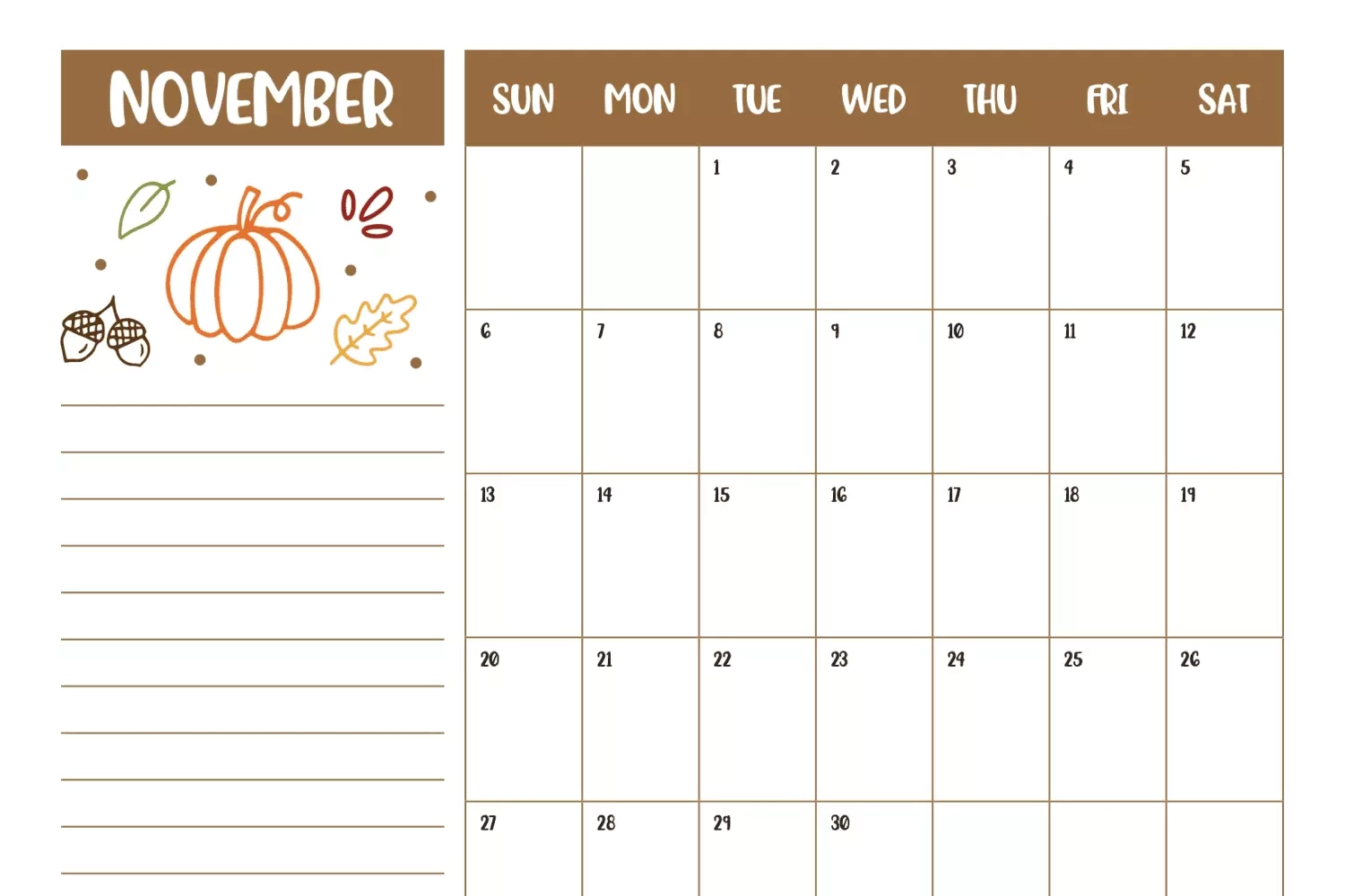 40 Best Printable November Calendar Designs For 2022