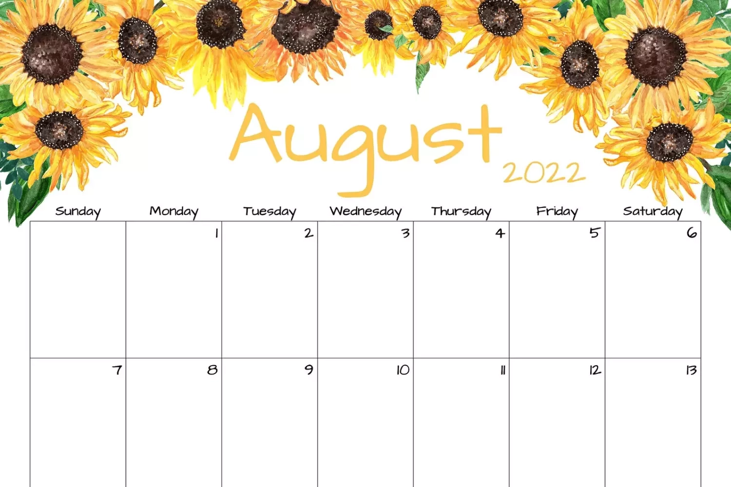Free August Calendar Printable Free August Calendar Printable