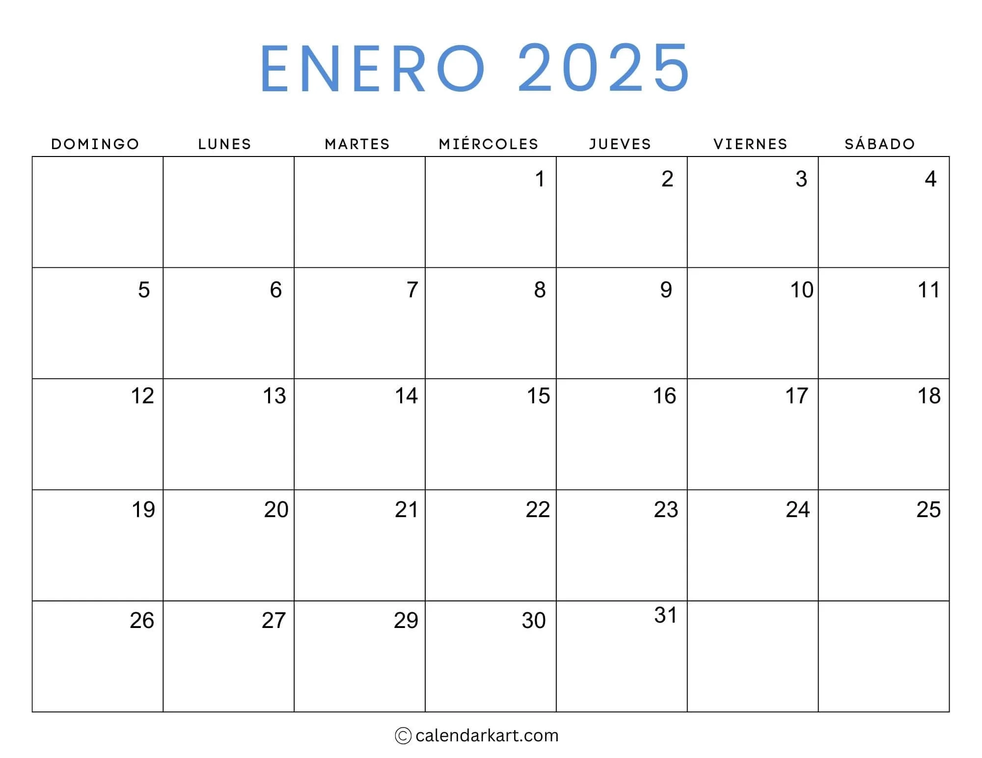 January Printable Calendar