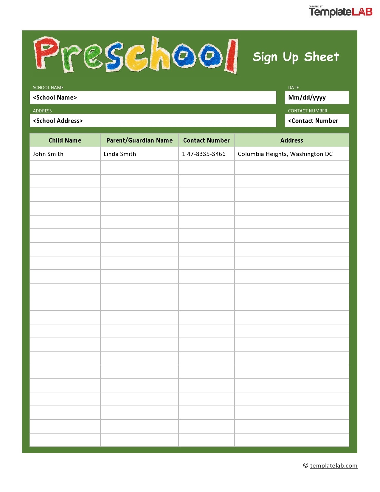 Daycare Sign In Sheet Free Printable