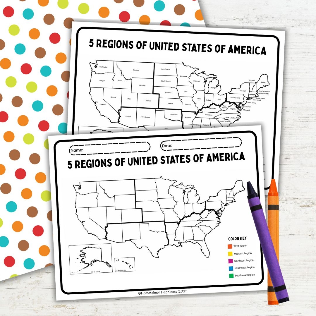 United States Regions Map Printable