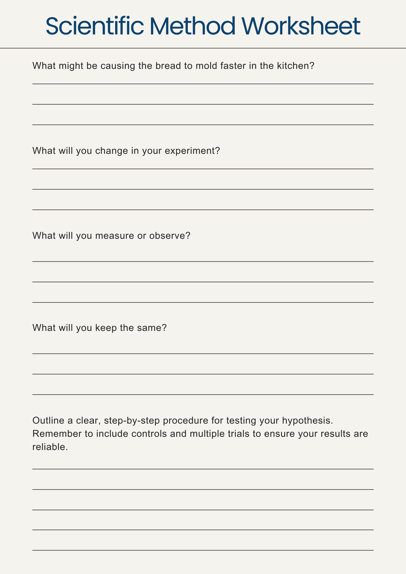 Printable Science Bread Mold Experiment Worksheet