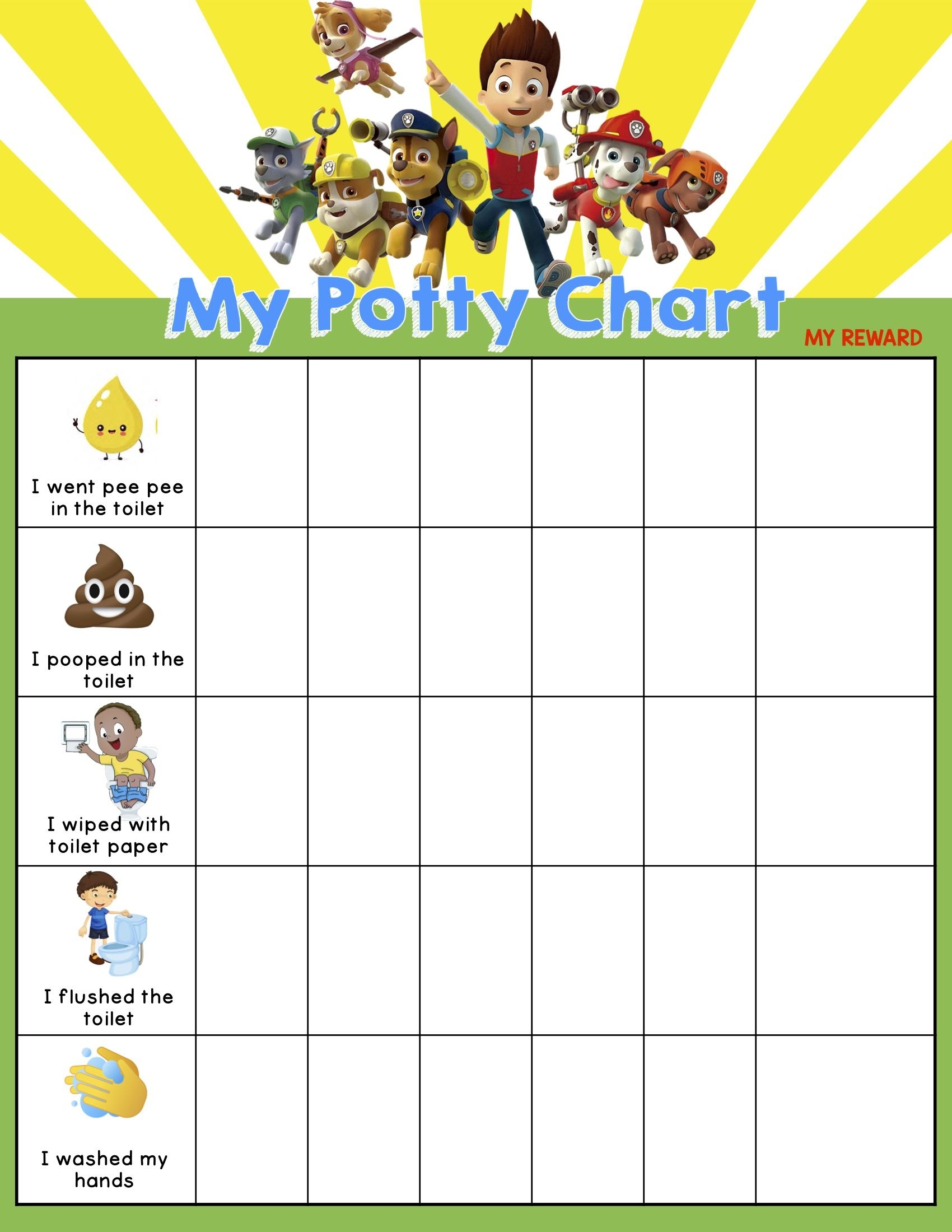Potty Training Chart Paw Patrol Printable