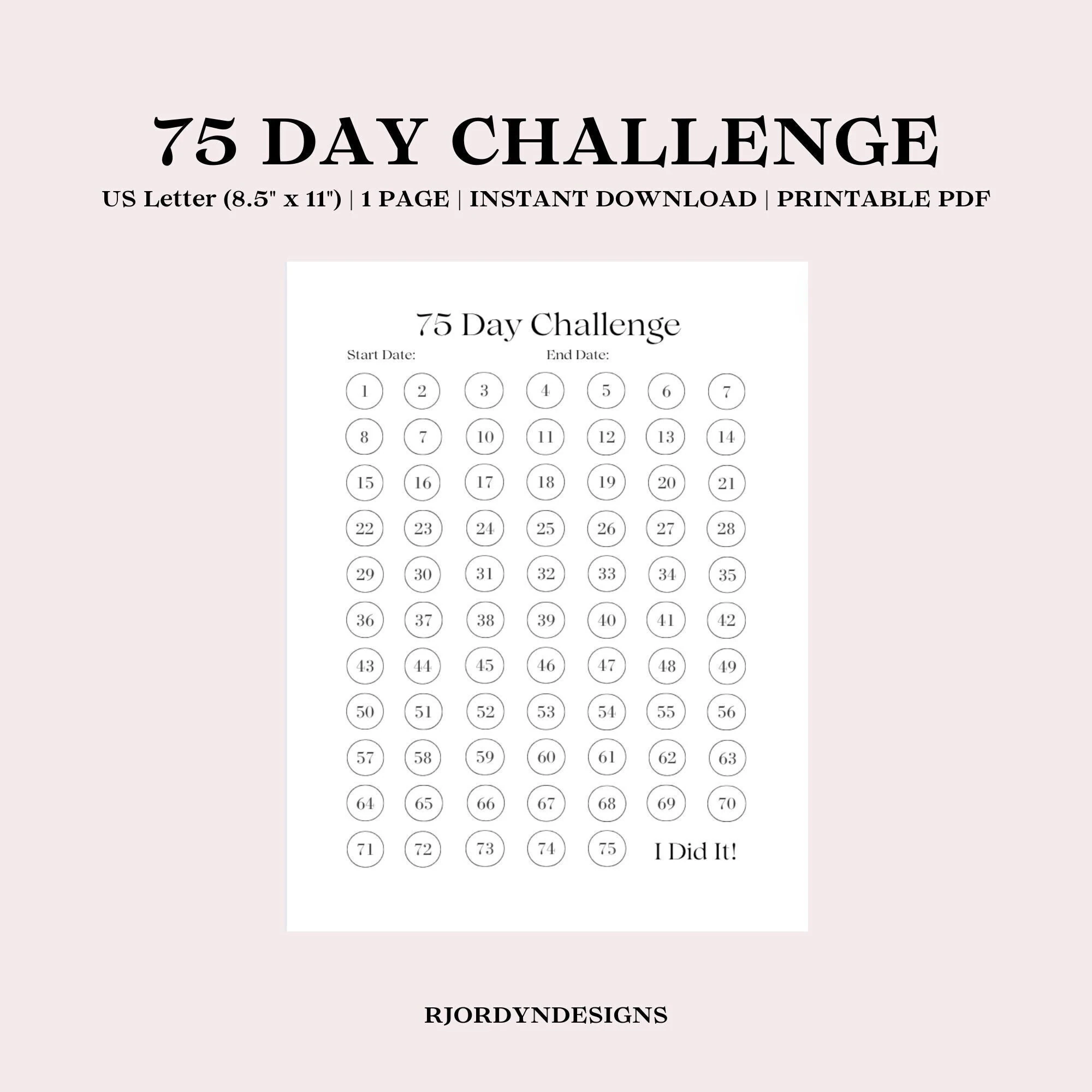 75 Day Calendar Printable Pdf
