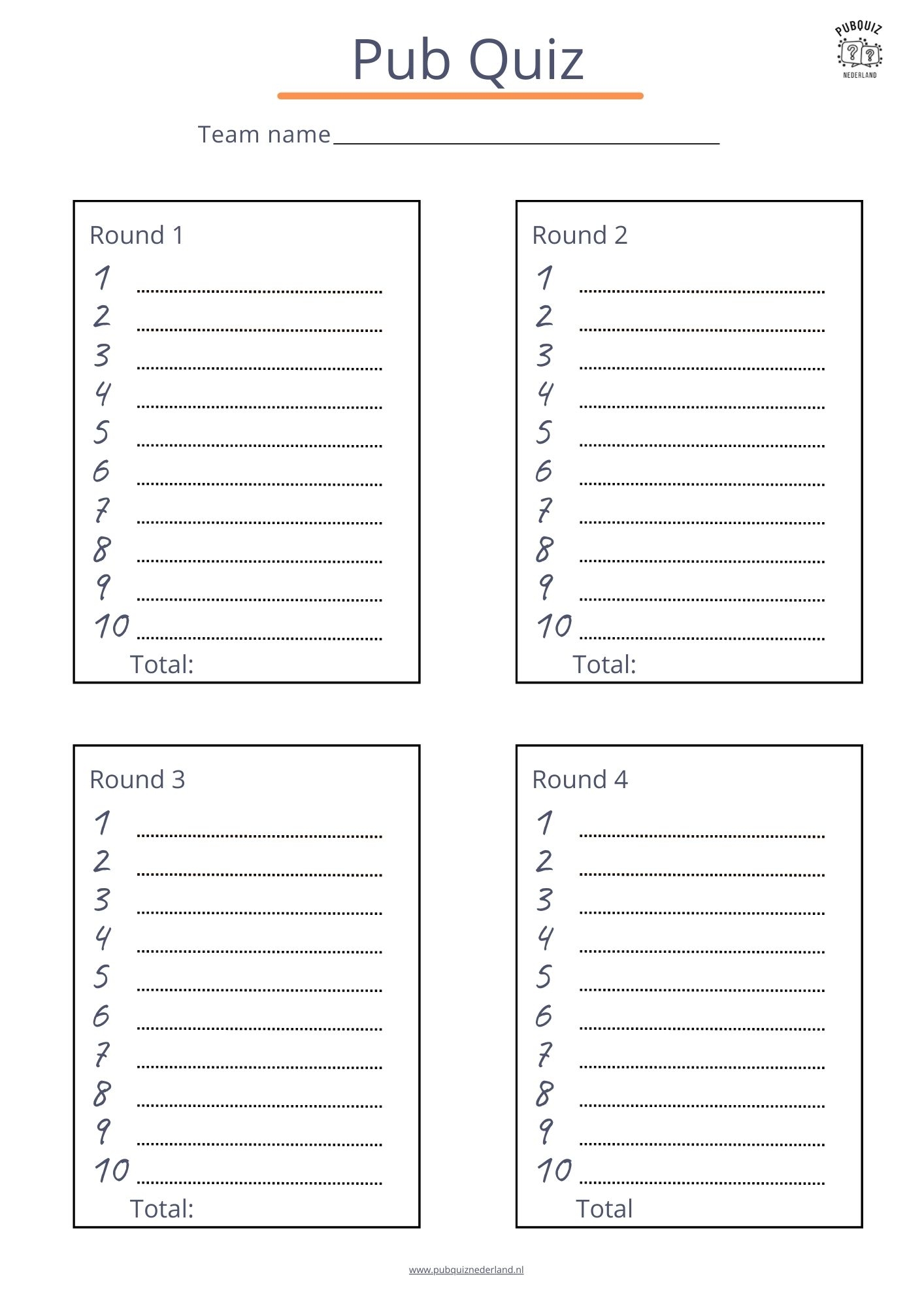 Printable Pub Quiz Answer Sheet Template