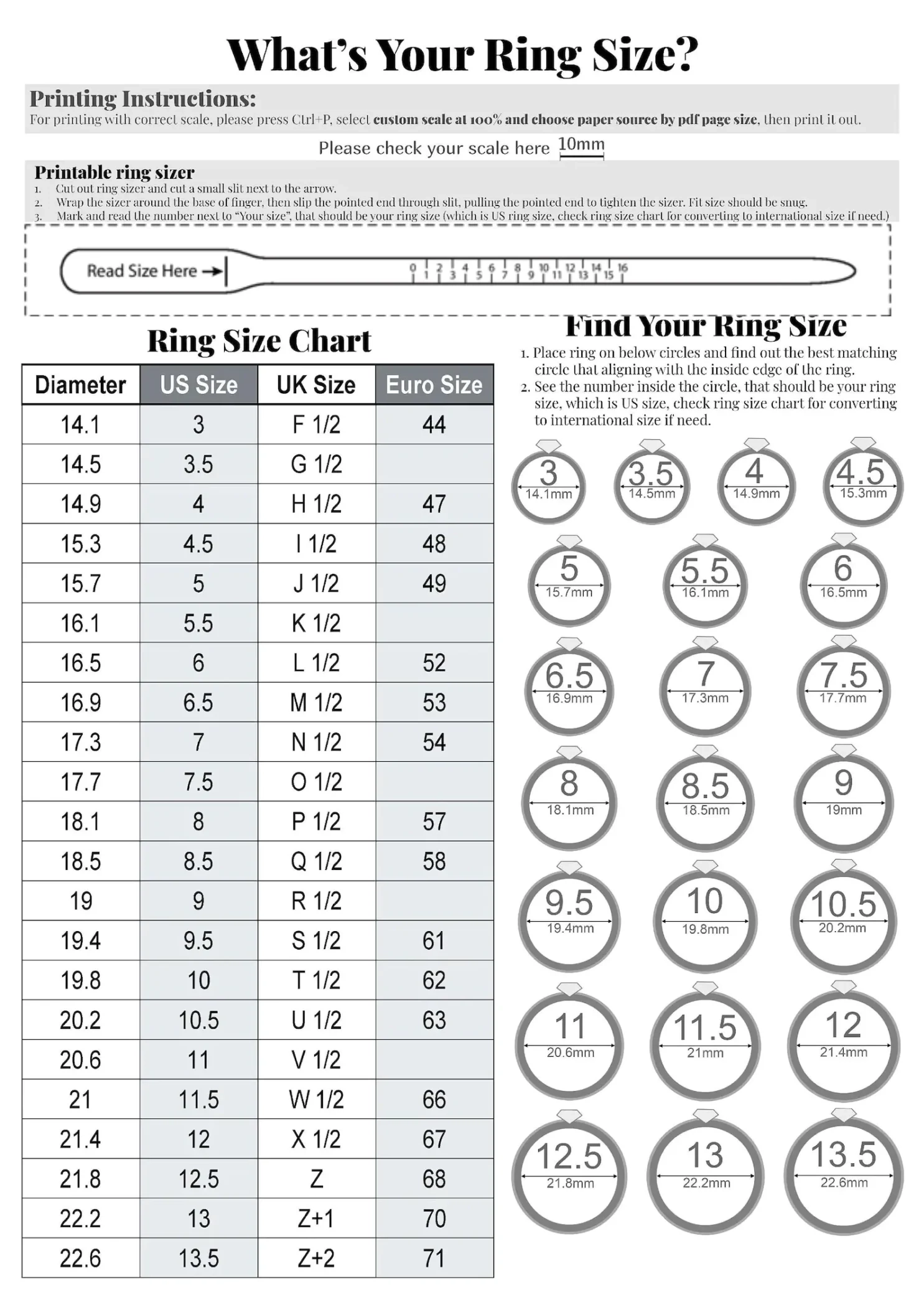 A Comprehensive Ring Size Chart Printable SCARF COM