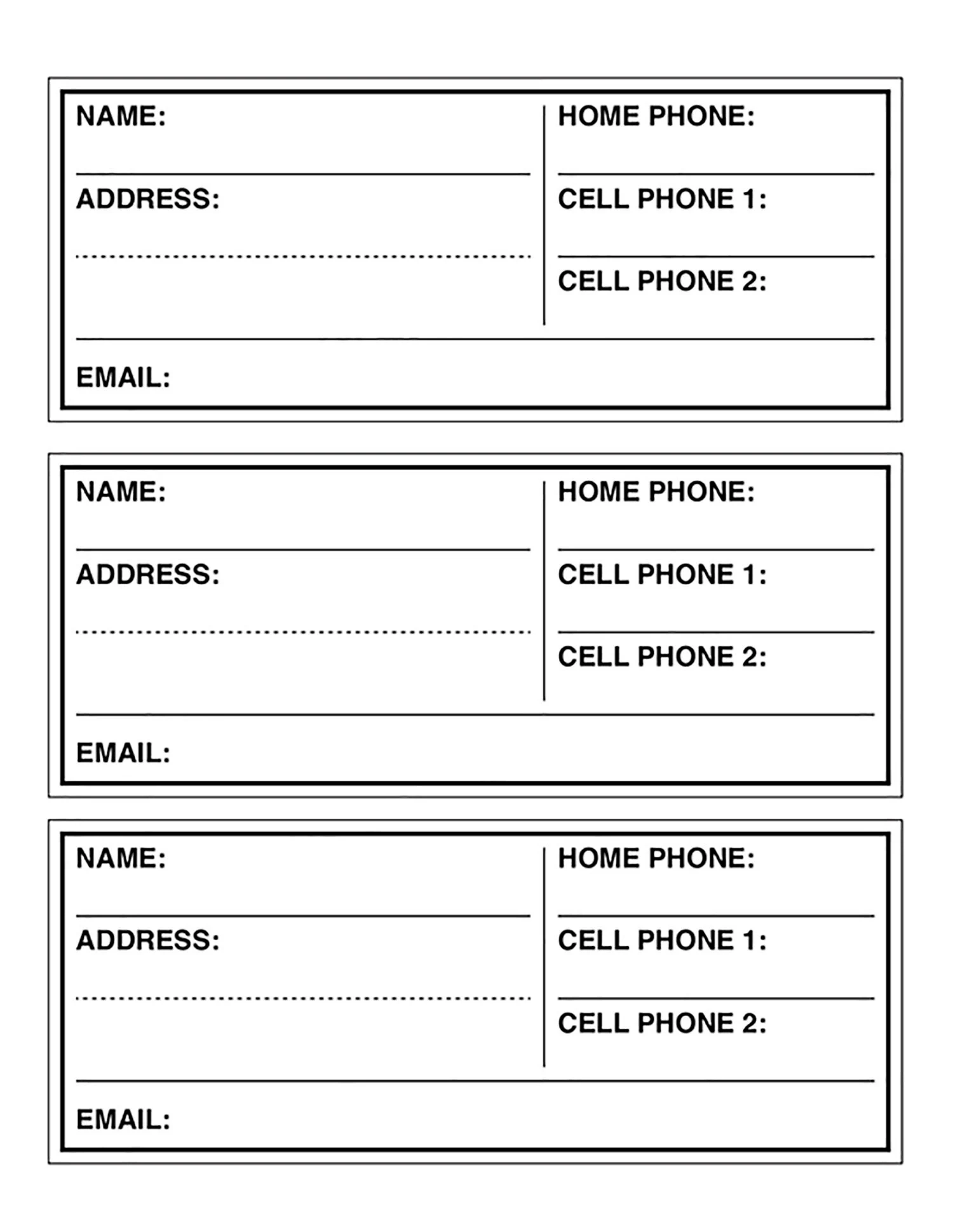 Printable Address Sheets
