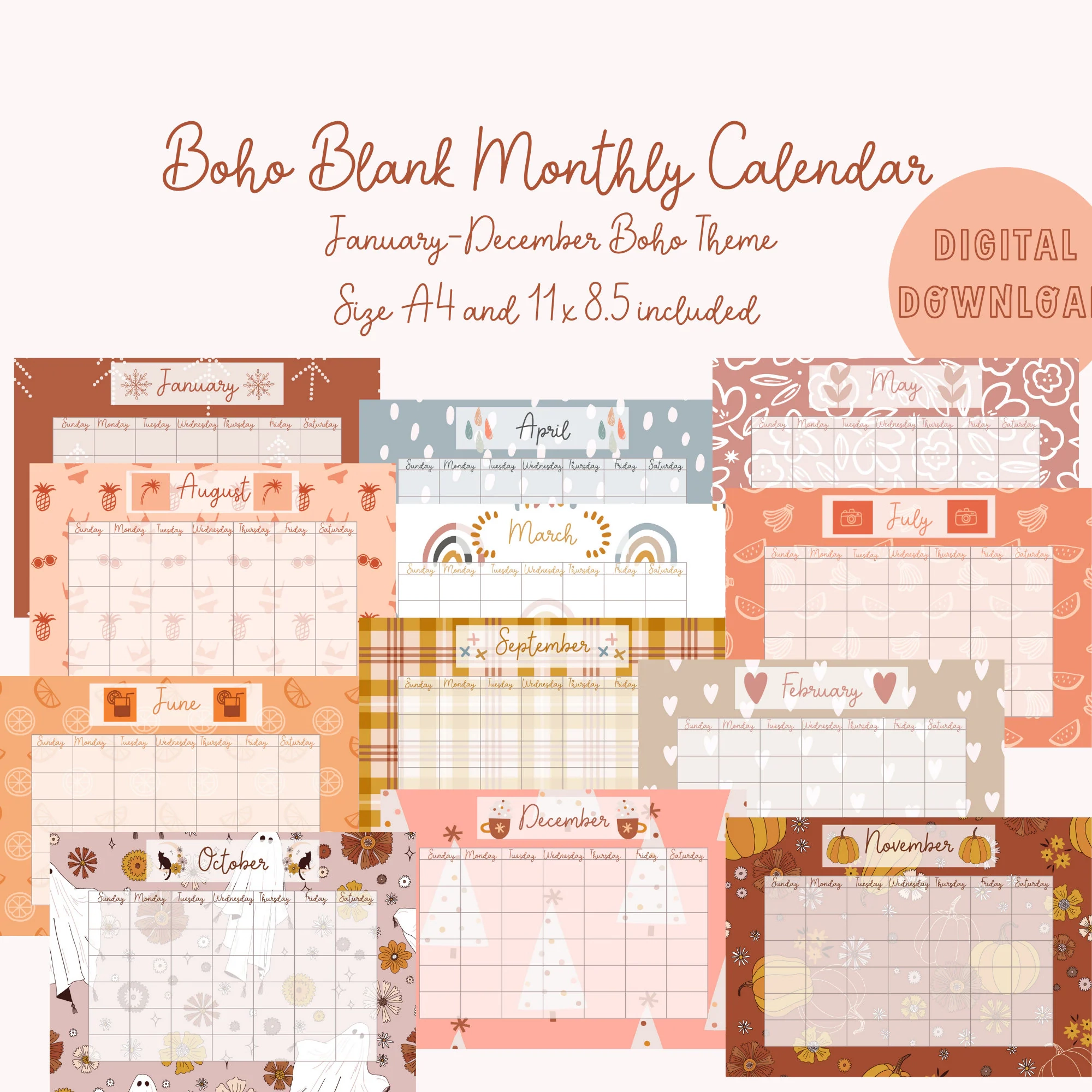 Adorable Boho Monthly Calendar Seasonal Holiday Focus Digital Download Blank Monthly Planner Etsy Adorable Boho Monthly Calendar Seasonal Holiday Focus Digital Download Blank Monthly Planner Etsy