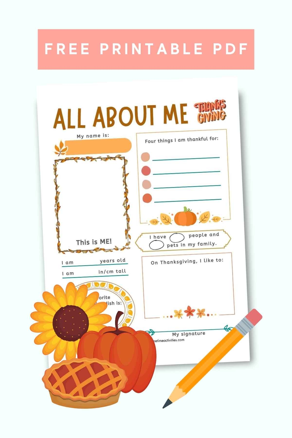 All About Me Thanksgiving Printable Worksheet
