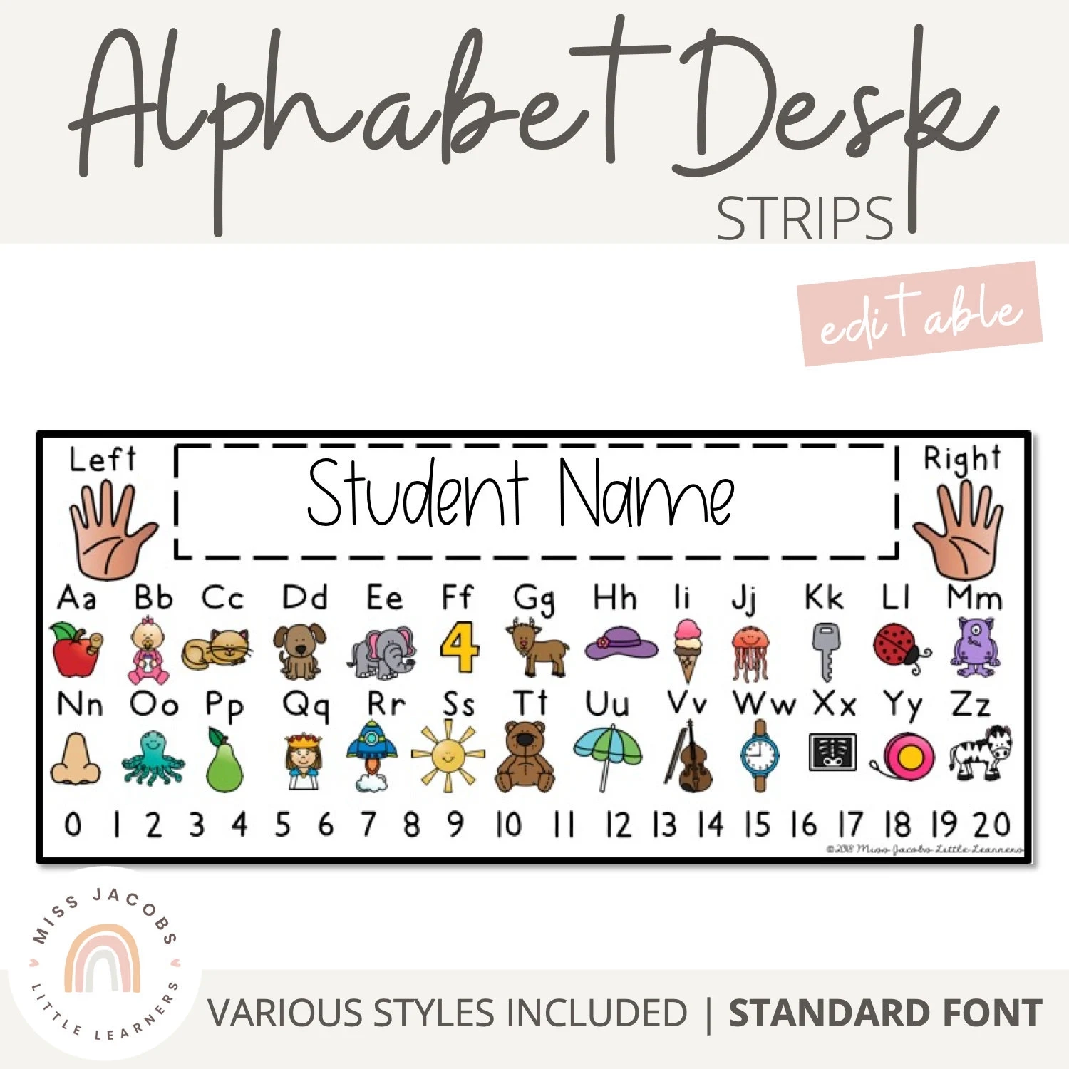 Alphabet Desk Strips With Number Line Editable Student Name Tags Etsy