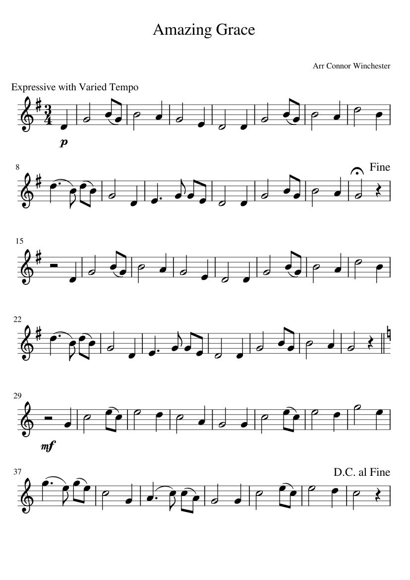 Amazing Grace Sheet Music For Flute Solo MuseScore