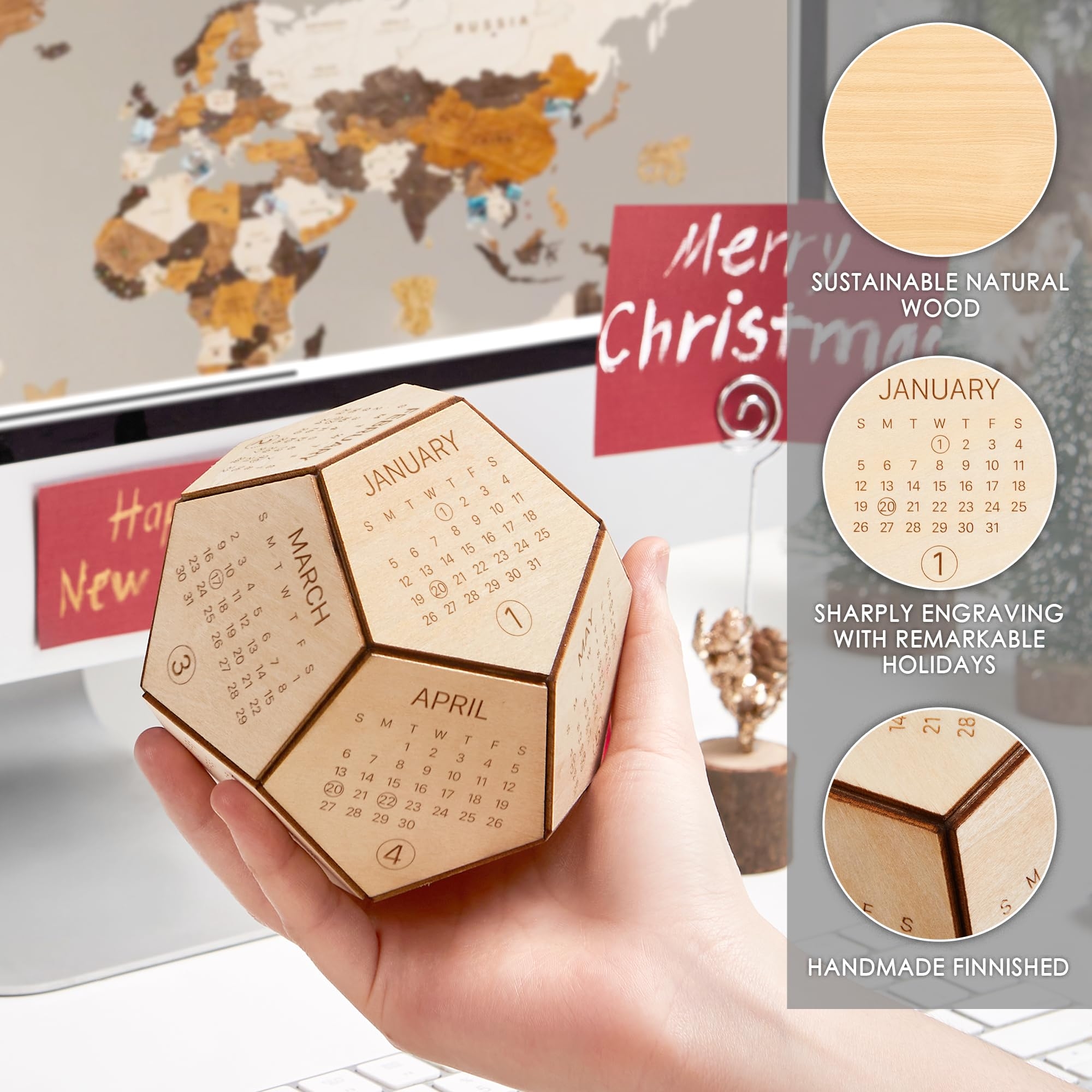 Amazon 2025 Wood Desk Calendar Dodecahedron Cube Calendar Cool New Year Gifts Ideas For Employees From Boss Funny Office Gifts For Coworkers Dungeons And Dragons Gifts Office Products