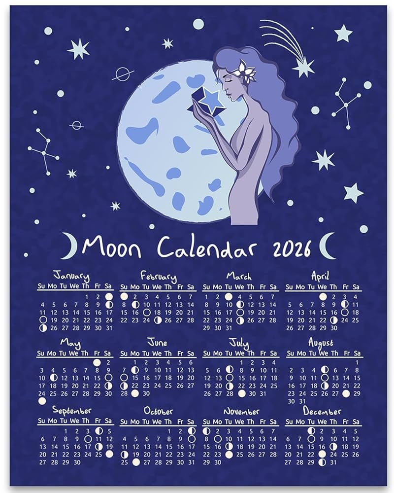 Amazon 2026 Calendar 11x14 Unframed Poster Moon Phases Lunar Poster Astrology Wall Art Celestial Calendar 2026 Moon Cycle Chart Lunar Phase Tracker Whimsical Wall Calendar Zodiac Constellation Art Home Kitchen