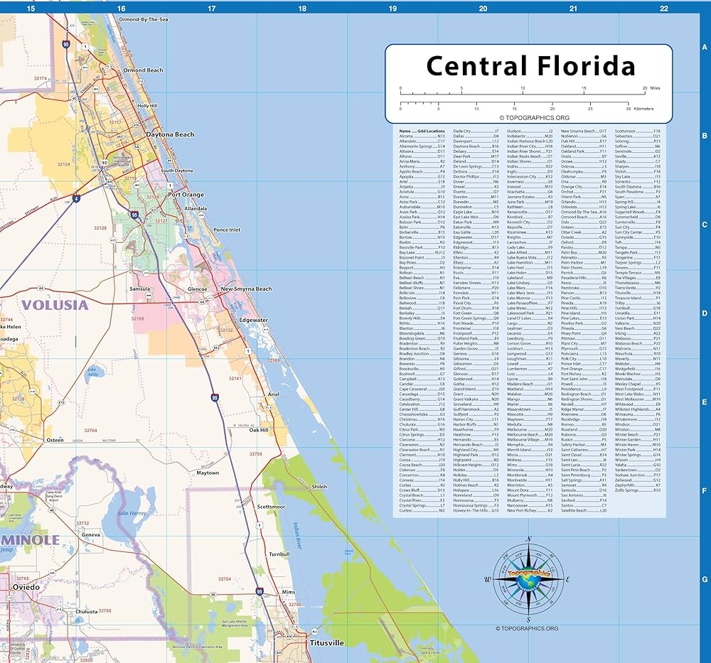 Amazon Central Florida Laminated Wall Map 52 Wx42 L Office Products