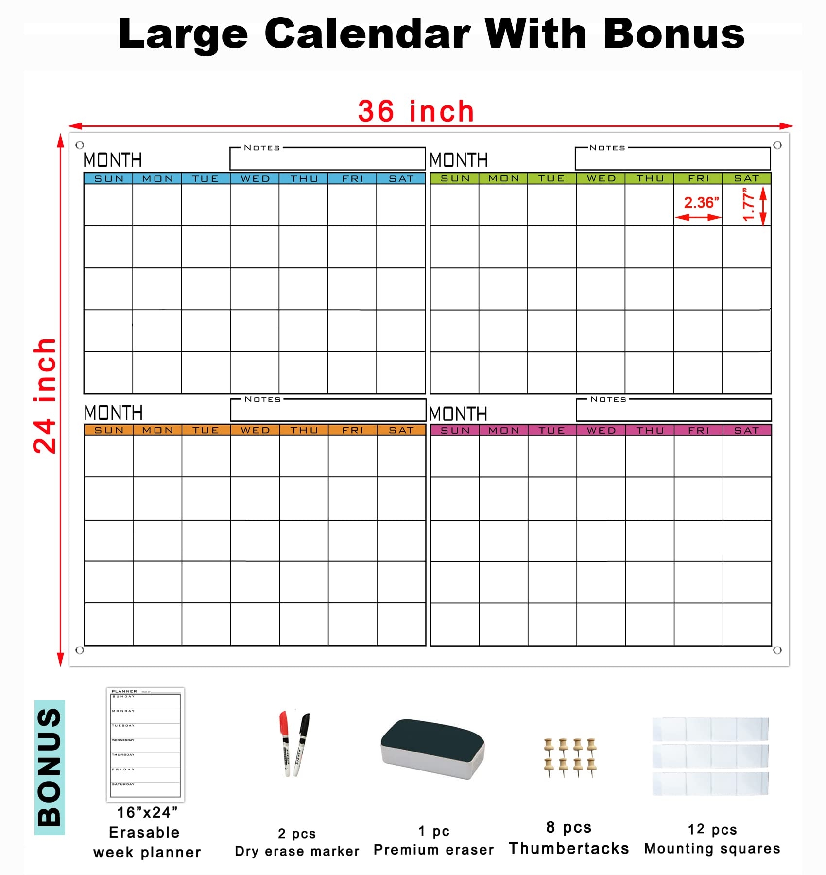 Amazon Dry Erase Calendar For Wall 4 Month Large Blank Laminated Whiteboard Calendar Oversized 120 Day Wall Planner Four Month Jumbo Undated Erasable Schedule Poster For Home Office Classroom 24x36 Inch Office Products