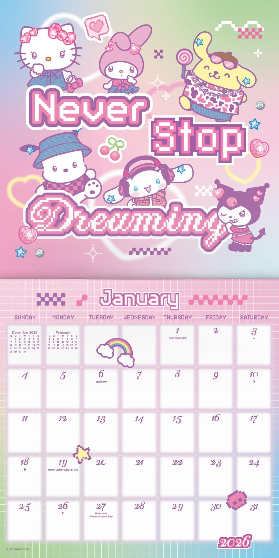 Amazon Hello Kitty Calendar 2026 Deluxe 2026 Hello Kitty And My Melody Wall Calendar Bundle With Over 100 Reminder Stickers Sanrio Friends Gifts Office Supplies Office Products