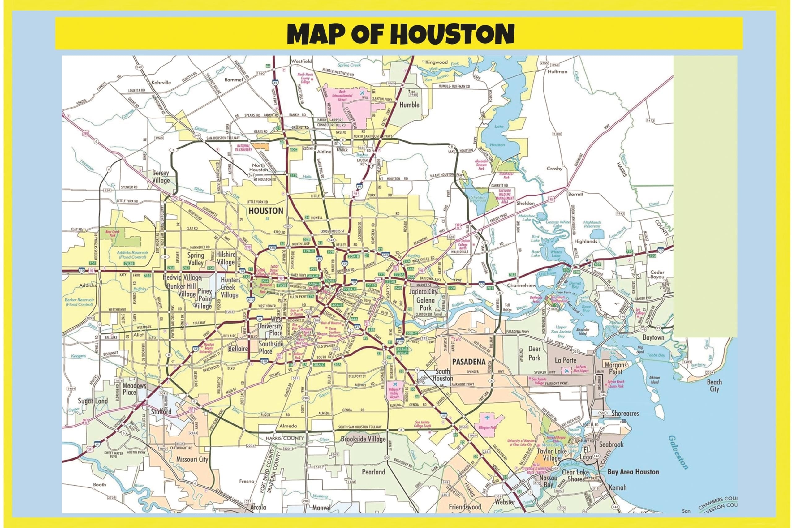 Amazon Home Comforts Houston Area Road Map 20 Inch By 30 Inch Laminated Poster With Bright Colors And Vivid Imagery Fits Perfectly In Many 