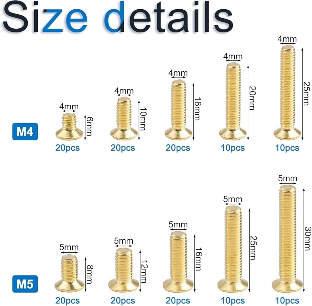 Amazon INCREWAY Machine Screws 160 Pcs M4 M5 10 Sizes Brass Flat Head Bolts Phillips Drive Machine Screws Assortment Kit Industrial Scientific