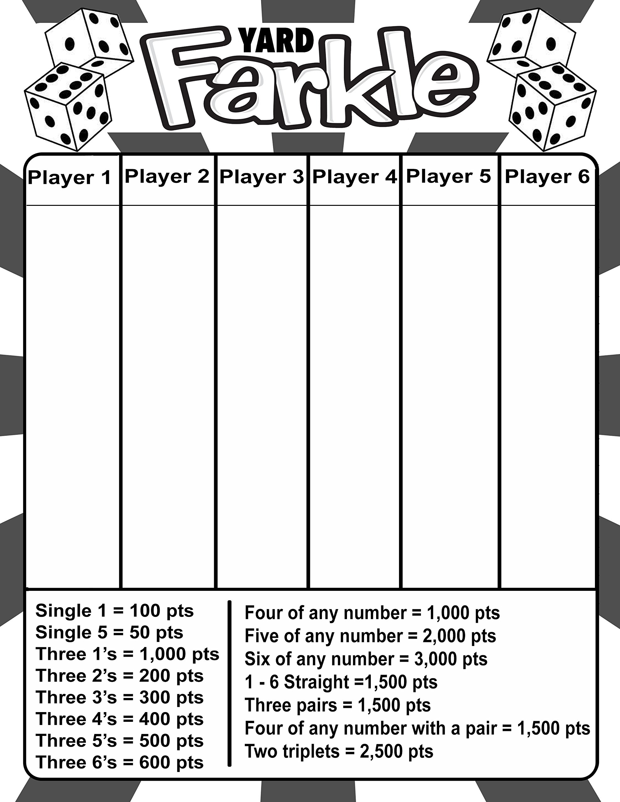 Amazon Laminated Yard Farkle Scorecard With Instructions For Large Outdoor Dice Sports Outdoors
