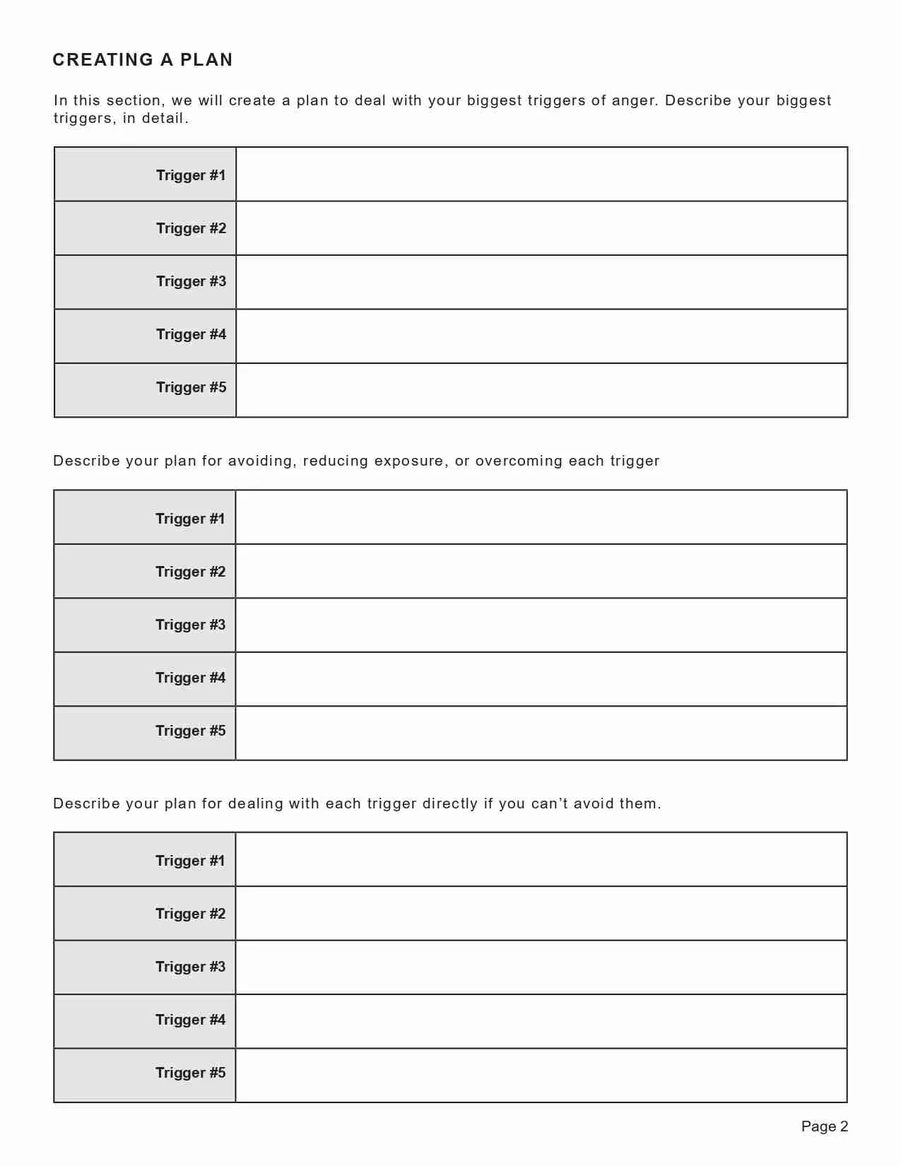 Anger Triggers Worksheet Editable Fillable Printable PDF 