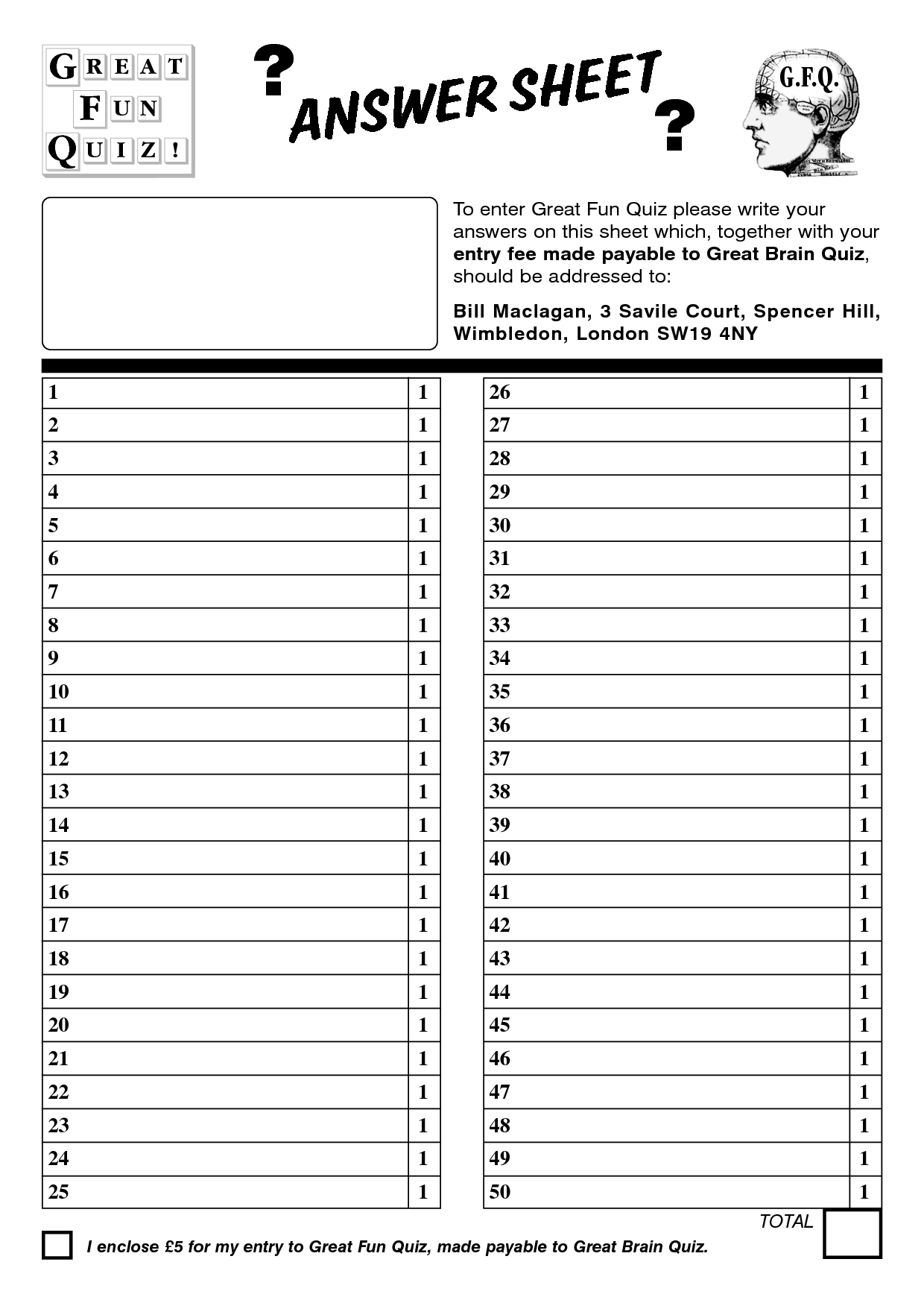 Loaded Questions Printable Answer Sheets